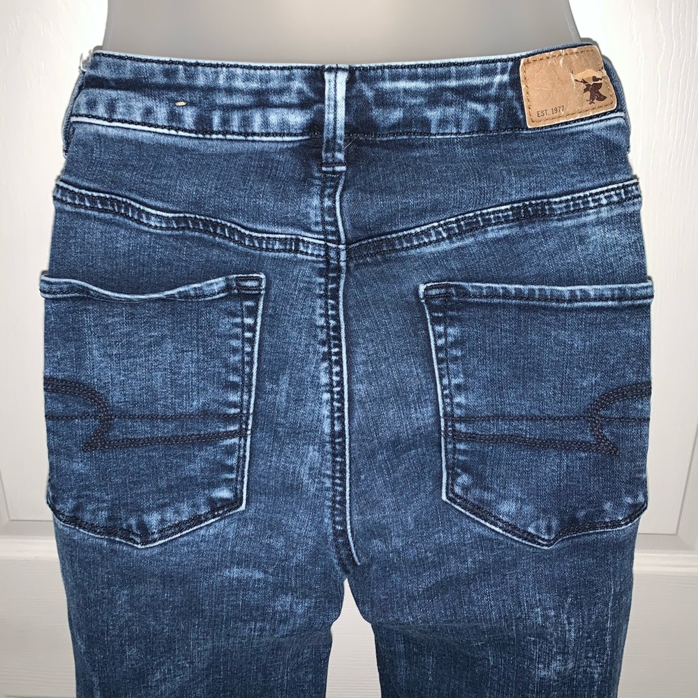 AEO SKY HIGH JEGGING Blue Denim Stretch Jeans EXC - Picture 4 of 8